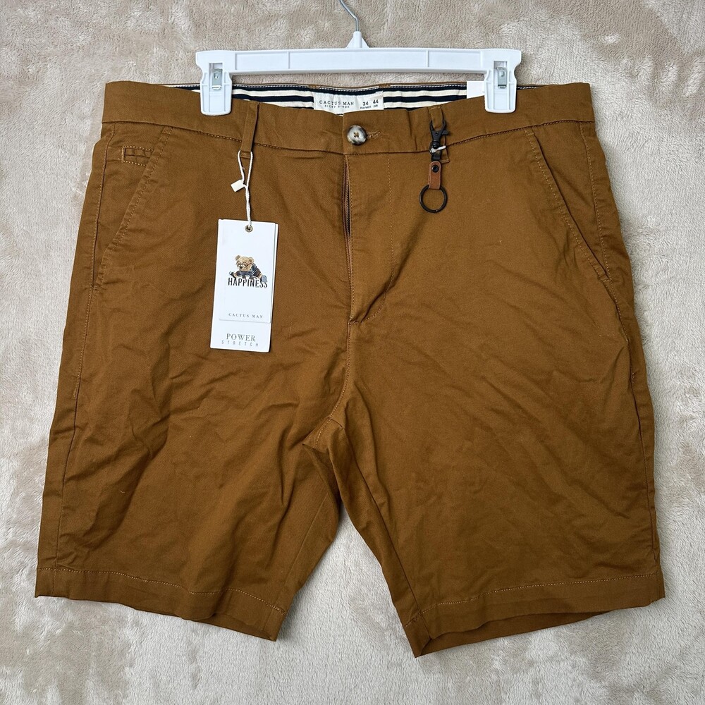 Cactus Man Shorts Mens 34 Brown Stretch Chino Power Stretch Casual Flat Front